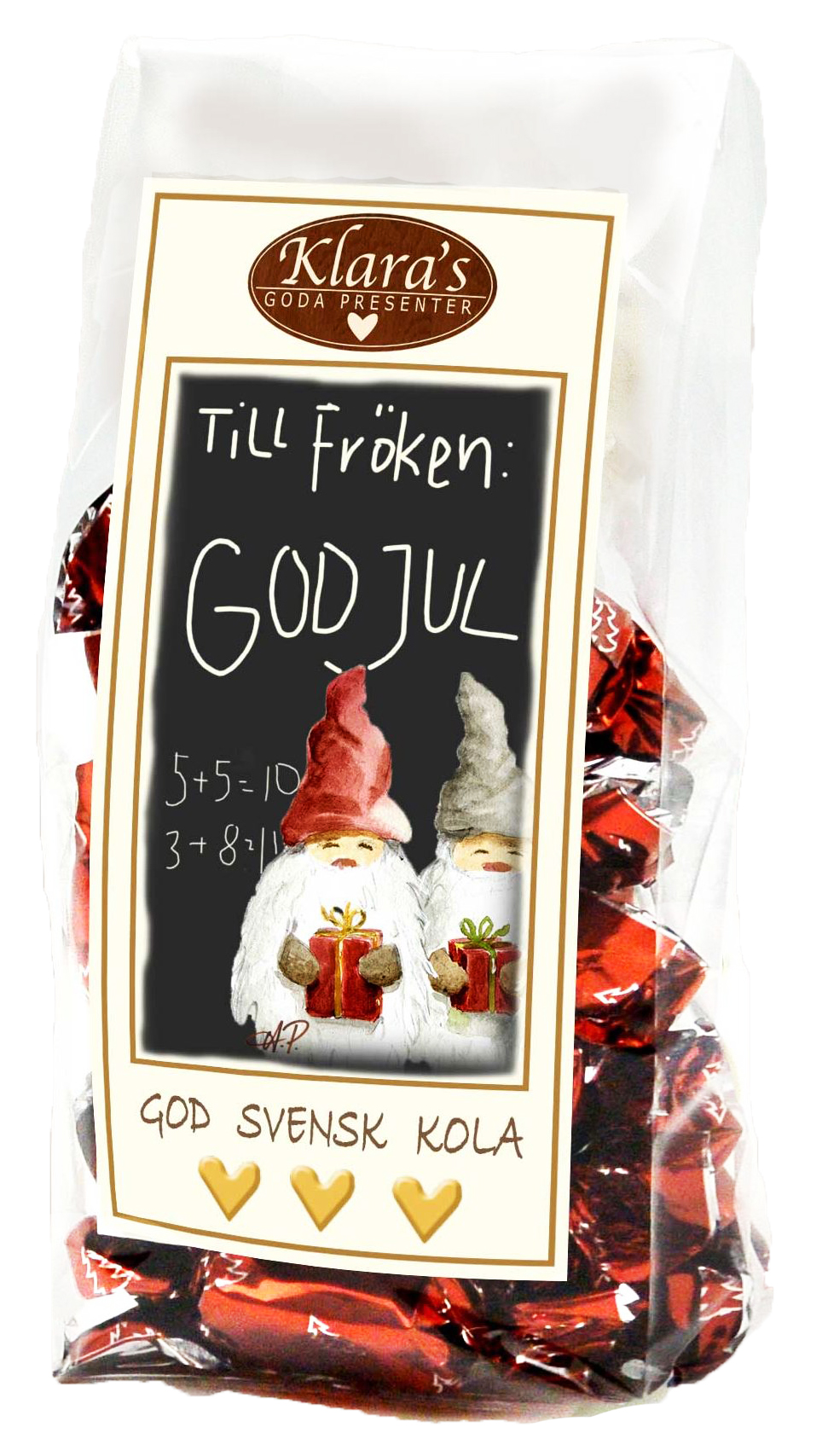 Till Fröken God Jul Knäckkolor i söt cellofanpåse Presenteriet.se